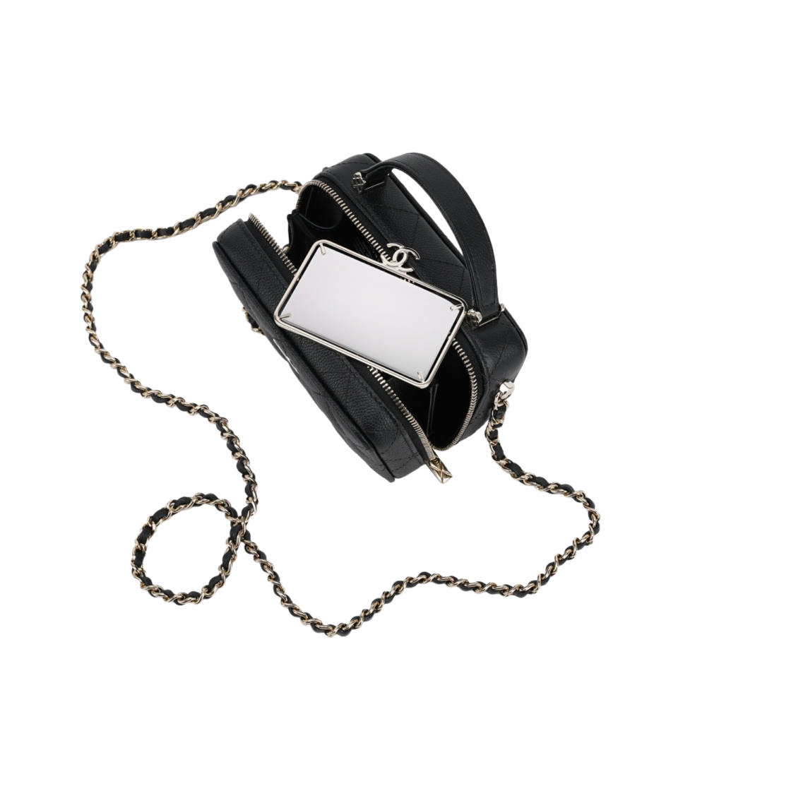 샤넬 체인 코스메틱 케이스 그레인드 샤이니 카프스킨 & 골드 메탈 블랙(Chanel Vanity With Chain Grained Shiny Calfskin & Gold Black) - 3