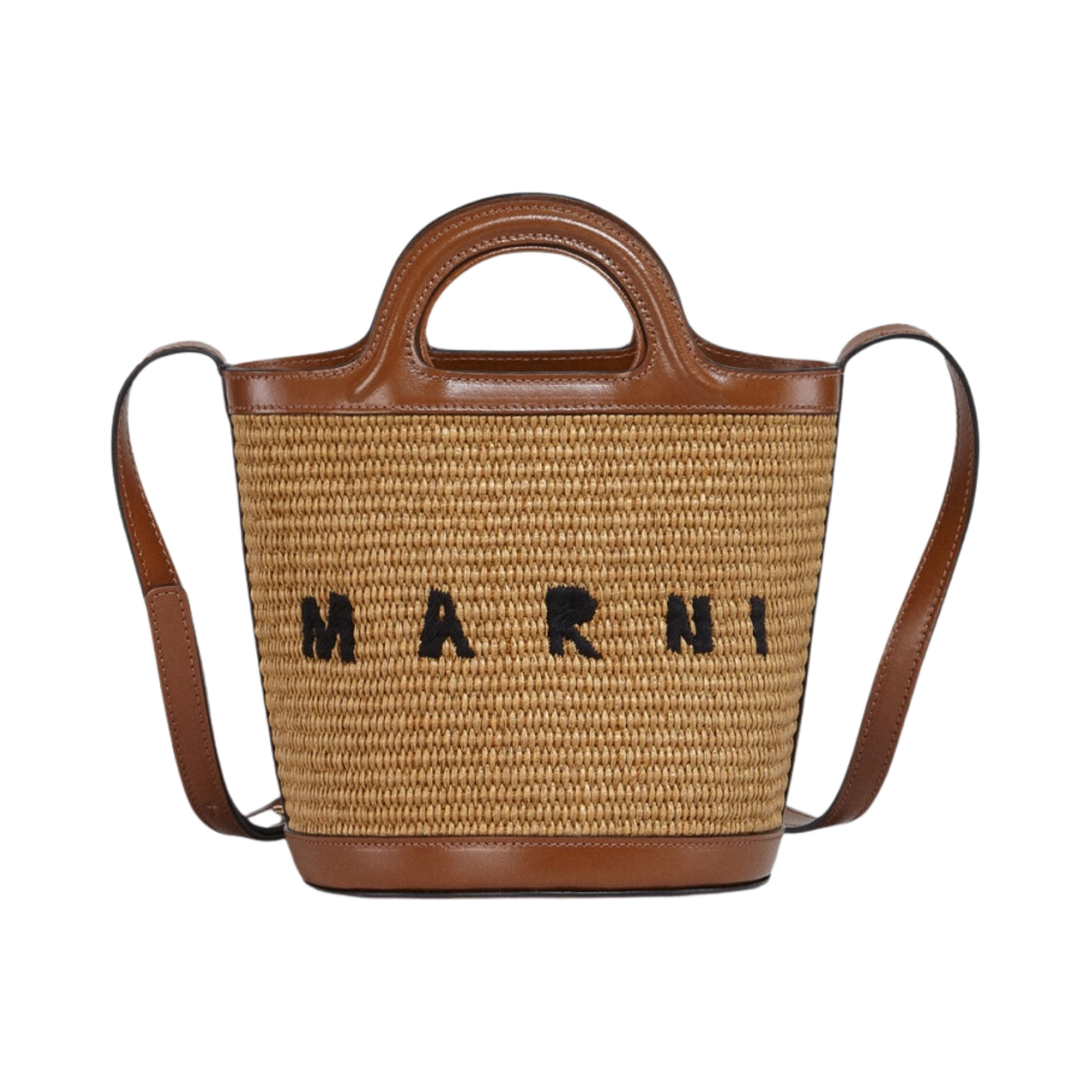 마르니 레더 & 라피아 트로피칼리아 스몰 버킷백 로우 시에나(Marni Leather & Raffia Tropicalia Small Bucket Bag Raw Sienna)