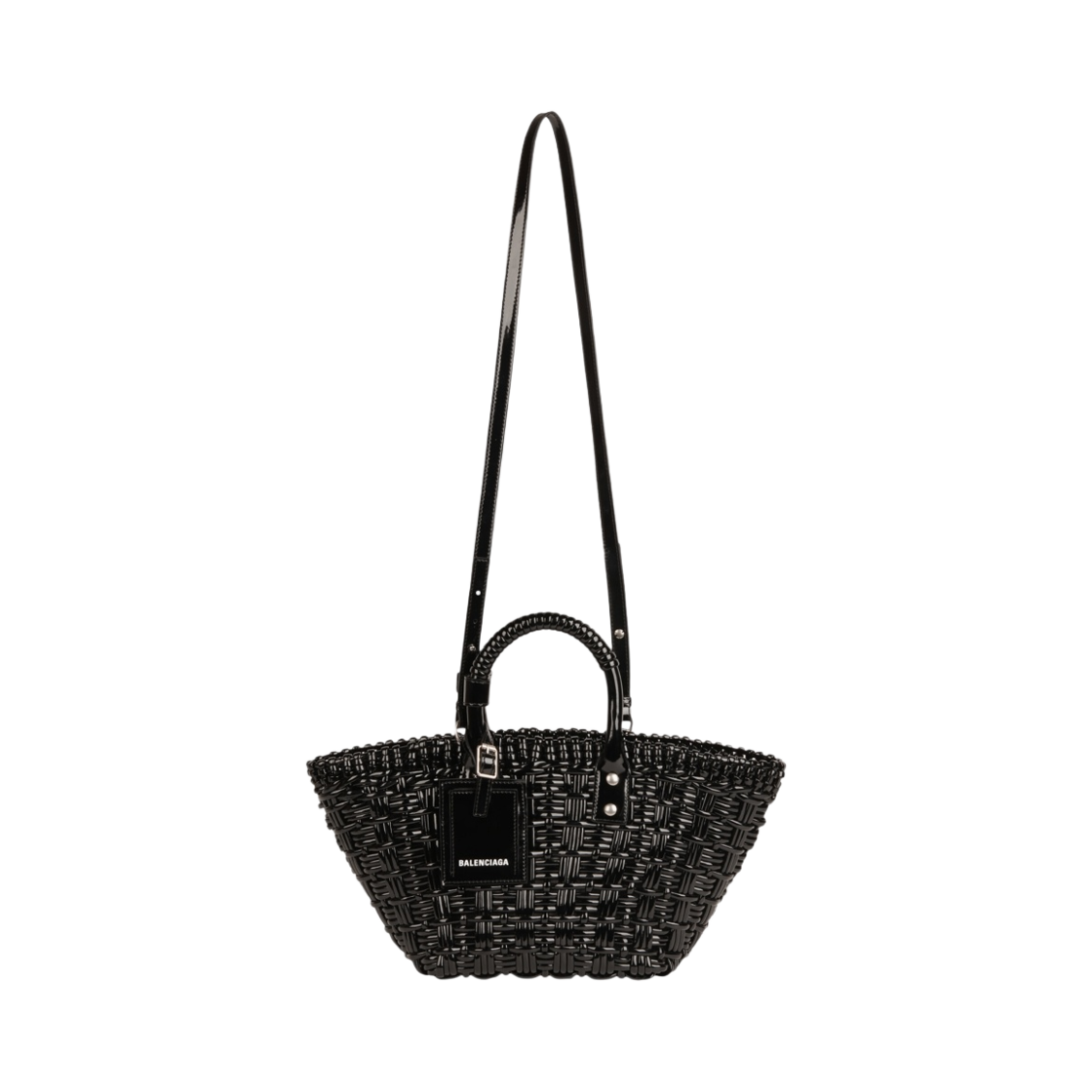 발렌시아가 바니시드 페이크 카프스킨 비스트로 XS 스트랩 베스킷 블랙(Balenciaga Varnished Fake Calfskin Bistro XS Strap Basket Black) - 5