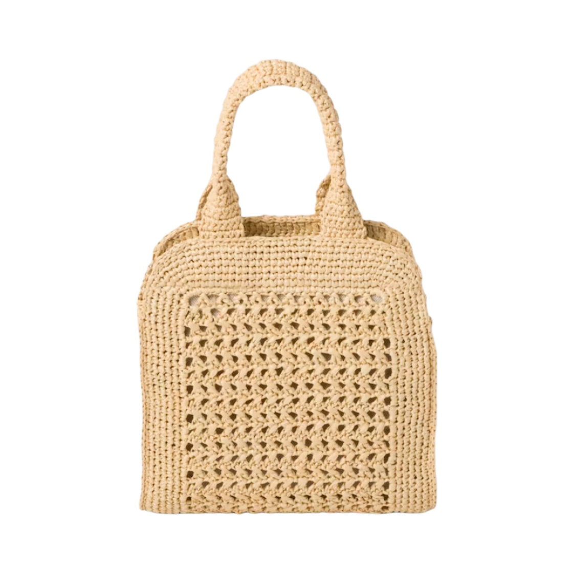 5BA283-2DO1-F0A5T Miu Miu Crochet Raffia Tote Bag Beige Cognac - #3