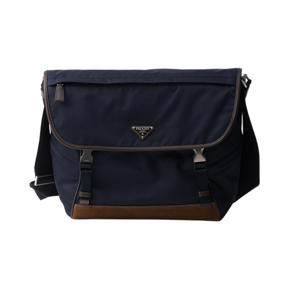 2VD052-384-F0C1B Prada Small Re-Nylon and Leather Shoulder Bag Blue Coffee