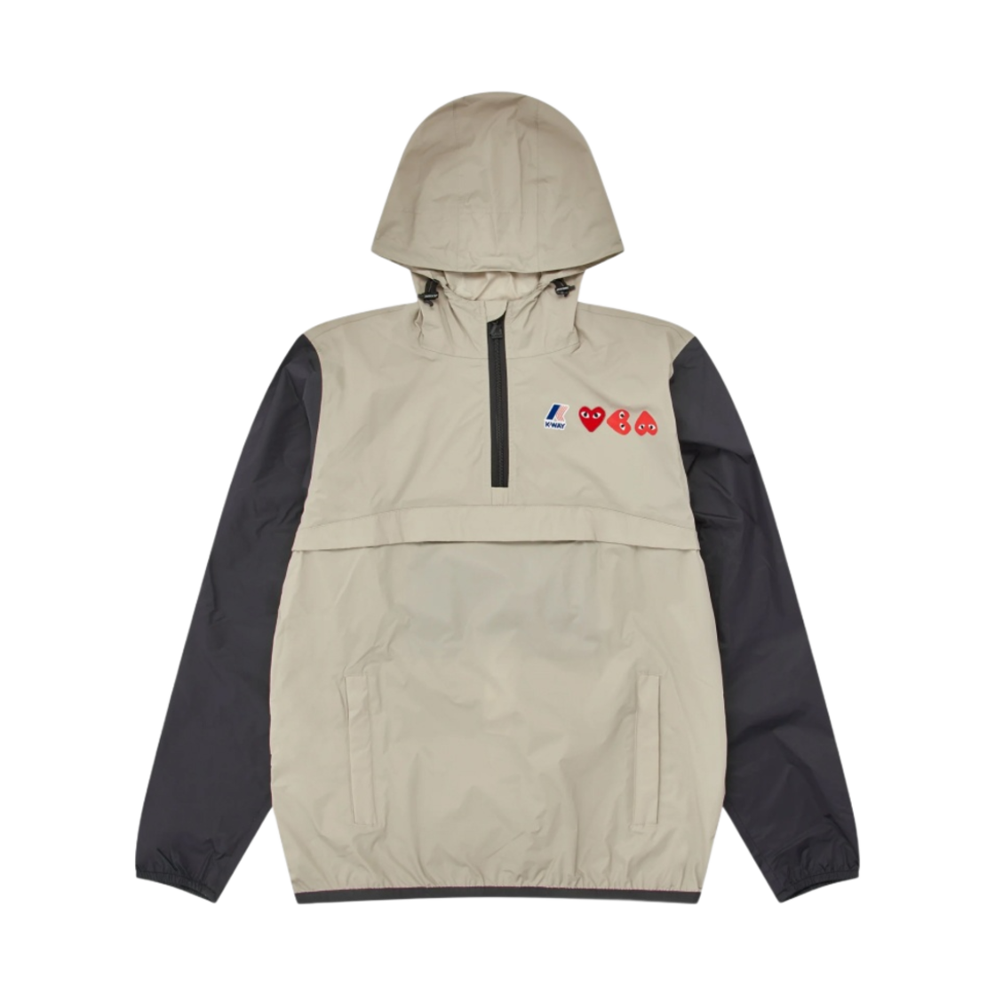 플레이 꼼데가르송 x 까웨 하프 집 자켓 베이지 블랙(Play Comme des Garcons x K-Way Half Zip Jacket Beige Black)