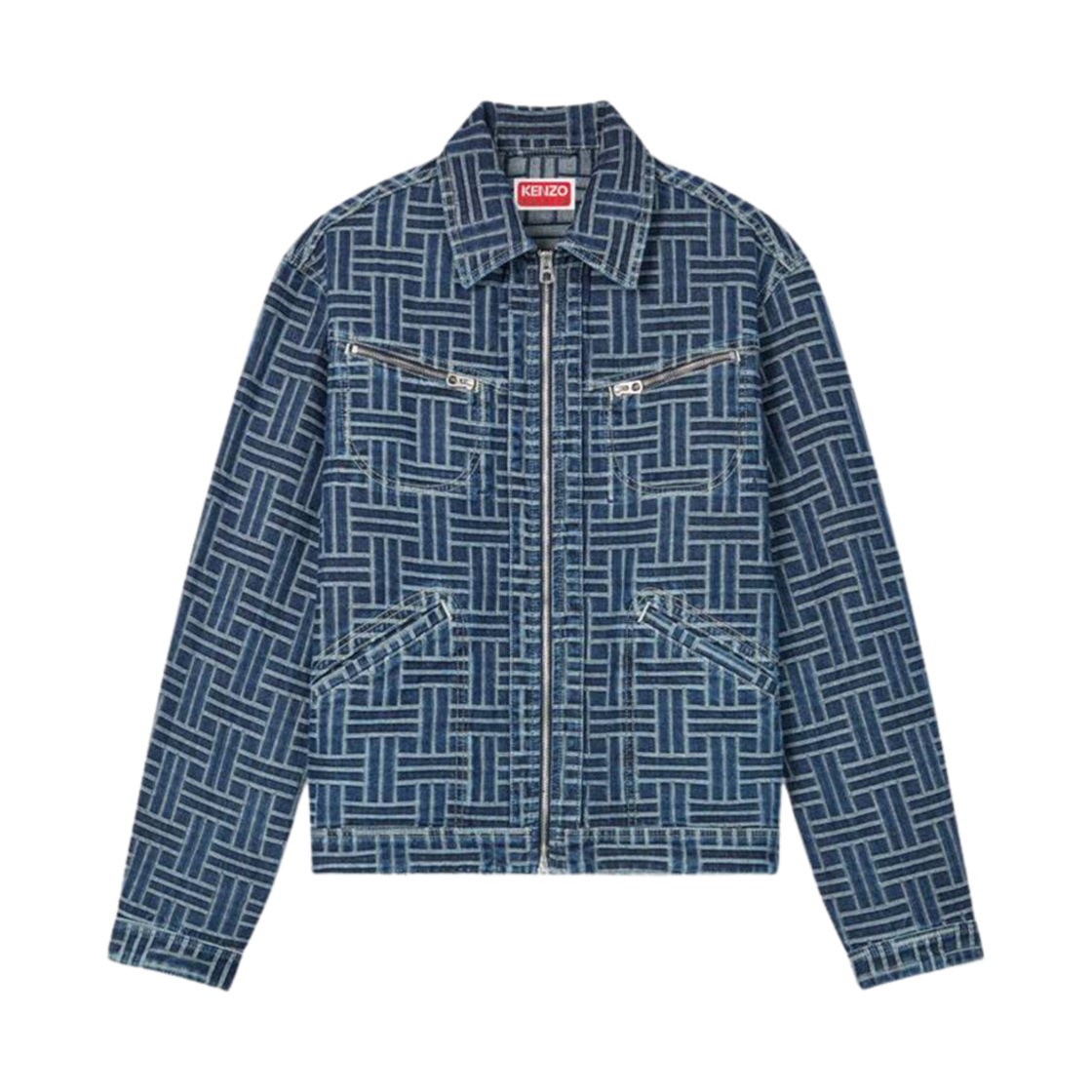 FE65DV3106J2-DD Kenzo Weave Trucker Jacket in Japanese Denim Dark Stone Blue Denim