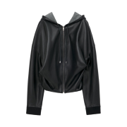 (W) Loewe Draped Hoodie in Nappa Lambskin Black