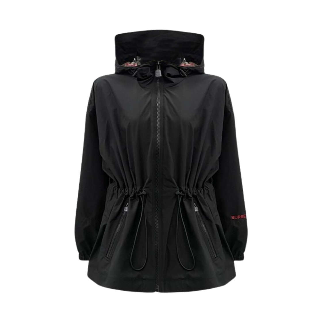 (W) 버버리 벌리 나일론 드로우스트링 후드 자켓 블랙((W) Burberry Birley Nylon Drawstring Hooded Jacket Black)