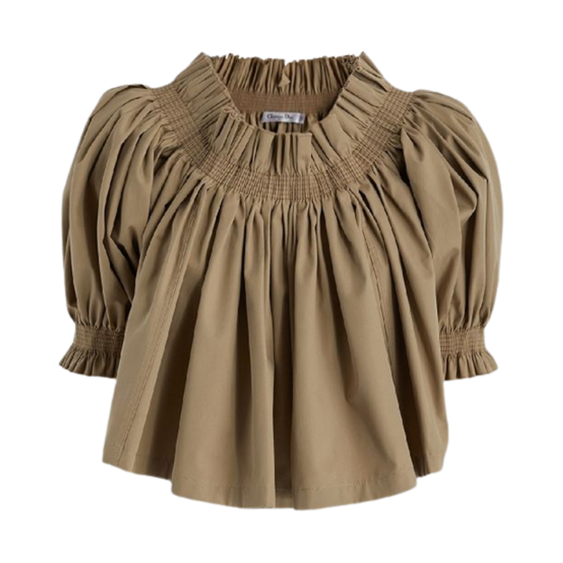 311B10A3332-1700 (W) Dior Gather Puff Shoulder Cotton Blouse Beige