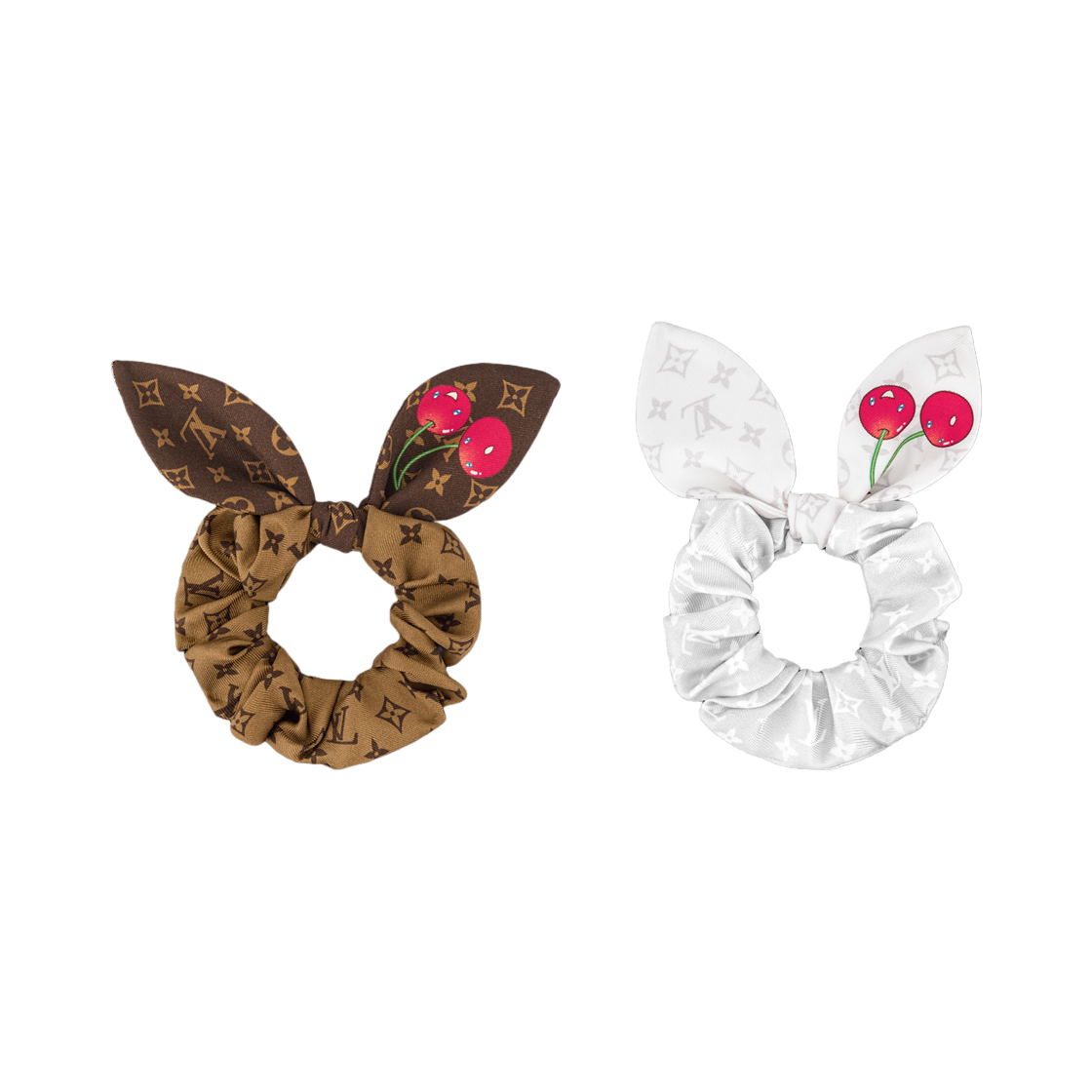 (W) 루이비통 x 무라카미 타카시 모노그램 세리즈 스크런치 (2개 세트)((W) Louis Vuitton x Murakami Takashi Monogram Cerise Scrunchies White Brown (Set of 2)) - 2