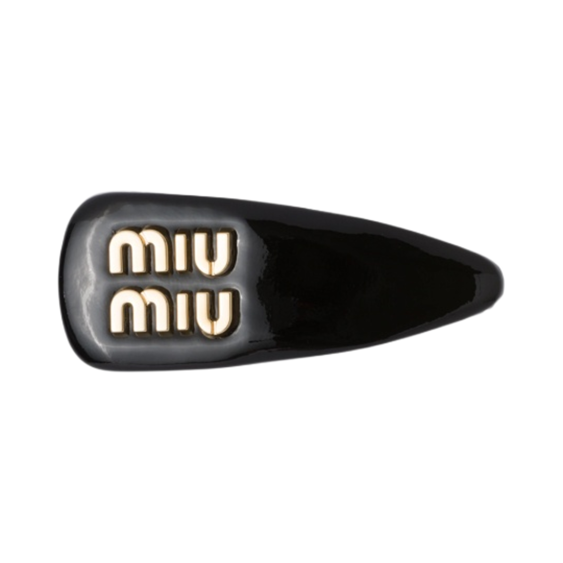 (W) 미우 미우 페이턴트 가죽 헤어 클립 블랙((W) Miu Miu Patent Leather Hair Clip Black)