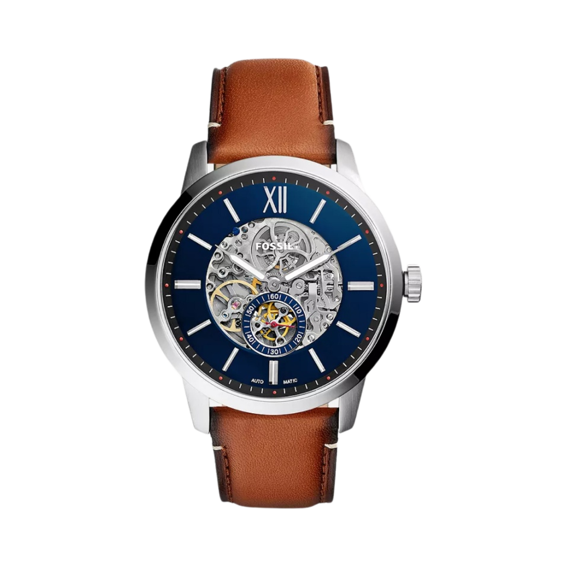 ME3154 Fossil Townsman Mechanical Automatic 48mm Leather Blue Silver Light Brown