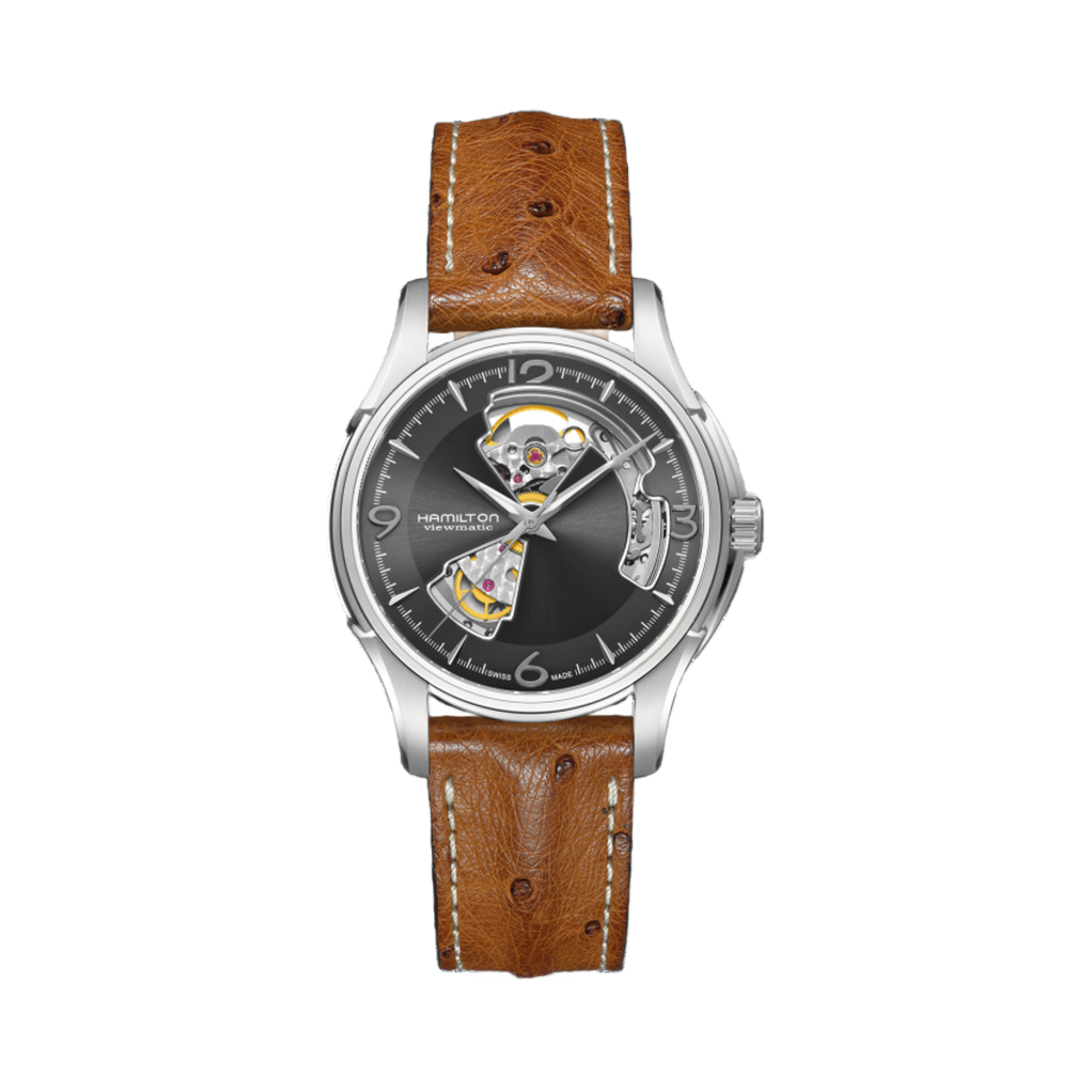 해밀턴 재즈마스터 오픈 하트 오토 40mm 스테인리스 스틸 오스트리치 레더 그레이(Hamilton Jazzmaster Open Heart Auto 40mm Stainless Steel Ostrich Leather Grey) - 1