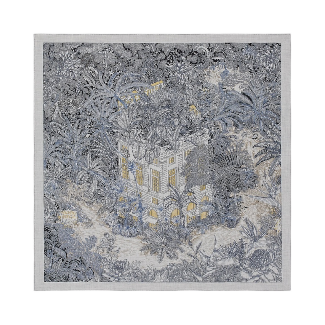 (W) 에르메스 포부르 트로피컬 숄 140 그리 시네 잉크 죤 파이유((W) Hermes Faubourg Tropical Shawl 140 Gris Chine Encre Jaune Paille) - 1