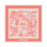 (W) Dior Dioriviera Toile de Jouy Sauvage 90 Square Scarf Silk Twill White Coral