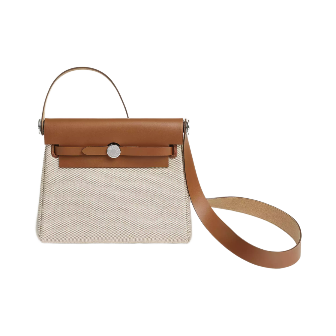 H085414CKAA Hermes Herbag Zip 20 Bag Retourne H Viking Canvas Hunter Cowhide & Palladium Ecru Beige Fauve