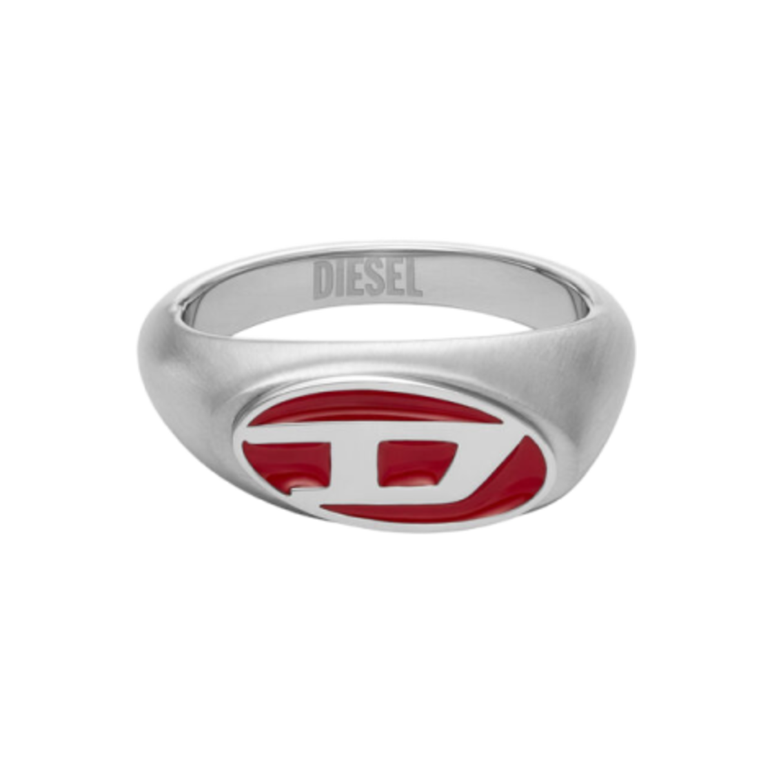 DX1444040 Diesel Dx1444040 Red Enamel and Stainless Steel Signet Ring Silver