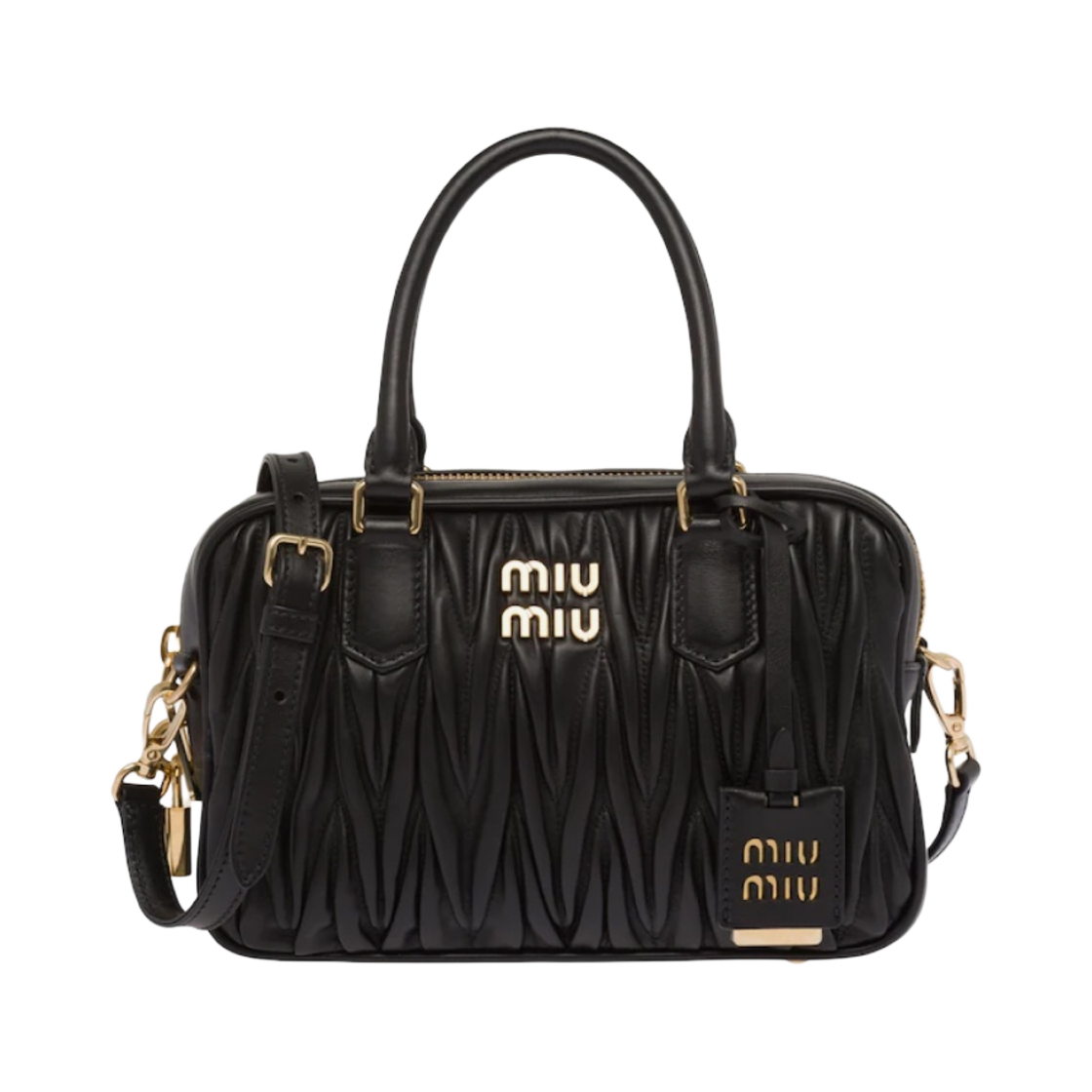 미우 미우 마테라쎄 나파 가죽 탑 핸들백 블랙(Miu Miu Matelasse Nappa Leather Top Handle Bag Black) - 1