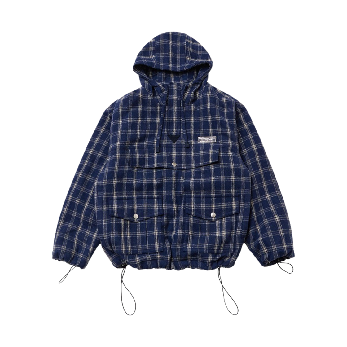 더뮤지엄비지터 레더 엘보우 패치 체크 아노락 네이비