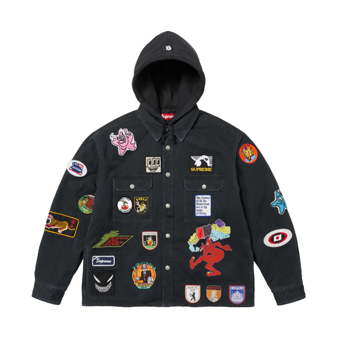 슈프림 패치스 후드 집업 셔츠 블랙 - 25SS(Supreme Patches Hooded Zip Up Shirt Black - 25SS) - 1