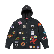 Supreme Patches Hooded Zip Up Shirt Black - 25SS