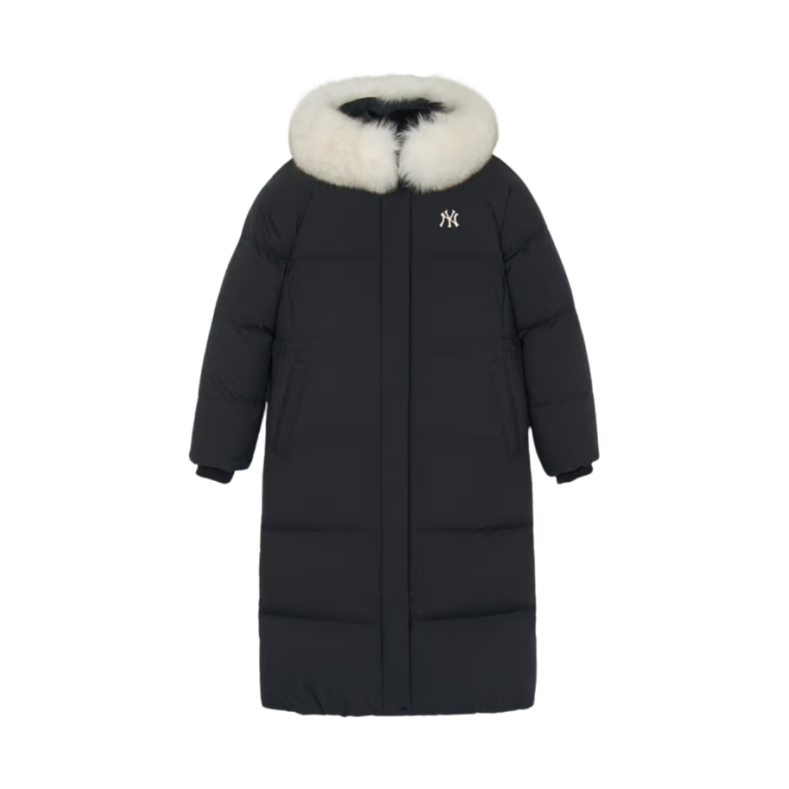 (W) MLB 베이직 후드 퍼 롱 푸퍼 자켓 뉴욕 양키스 블랙((W) MLB Basic Hooded Fur Long Puffer Jacket New York Yankees Black)