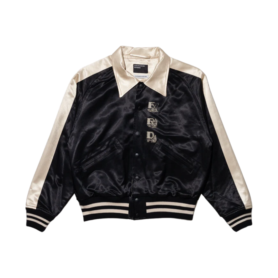 앙팡 리쉬 데프리메 오피움 덴 바시티 자켓 NY 에디션 블랙 아이보리(Enfants Riches Deprimes Opium Den Varsity Jacket NY Edition Black Ivory)