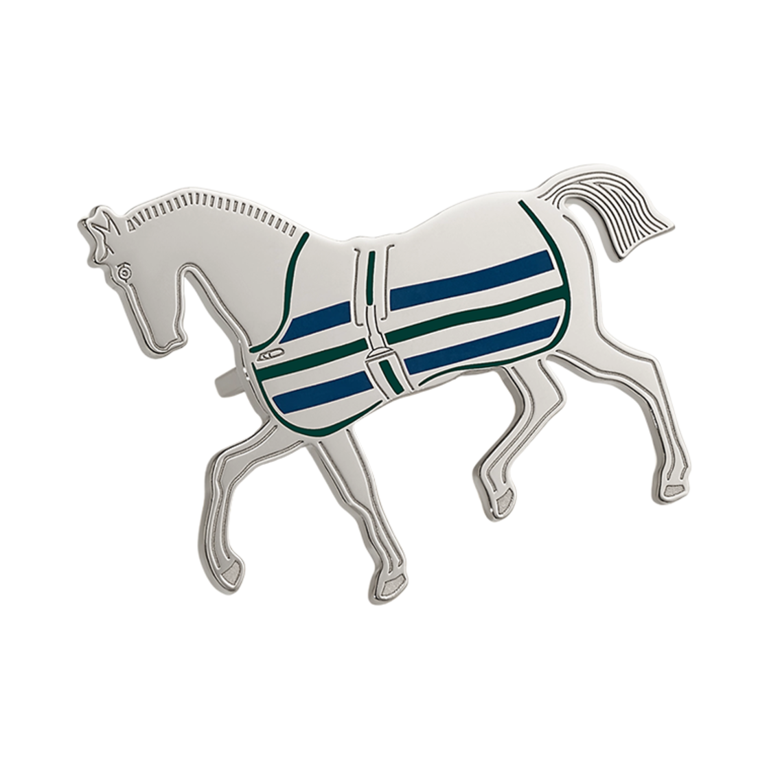 에르메스 슈발 어 라 쿠베르튀르 스카프 70 링 래커드 팔라듐 플레이트 브라스 팔라디 블루 사피흐 베르(Hermes Cheval A La Couverture Scarf 70 Ring Lacquered Palladium Plated Brass Palladie Bleu Saphir Vert) - 1