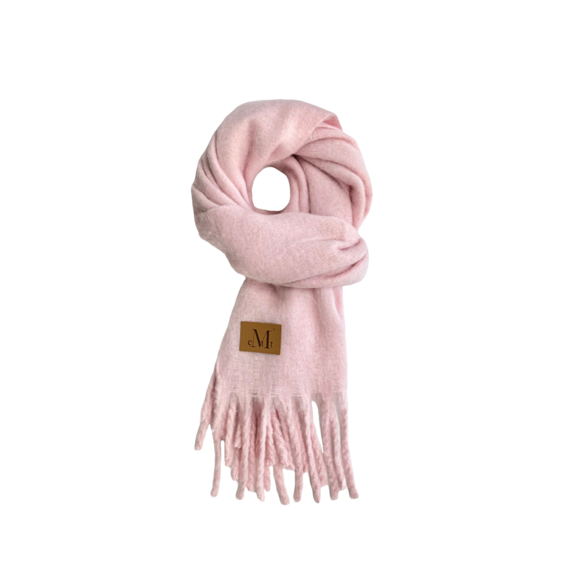 P00000IT_BAP MUCENT Signature Muffler Brown Leather Patch Long Baby Pink