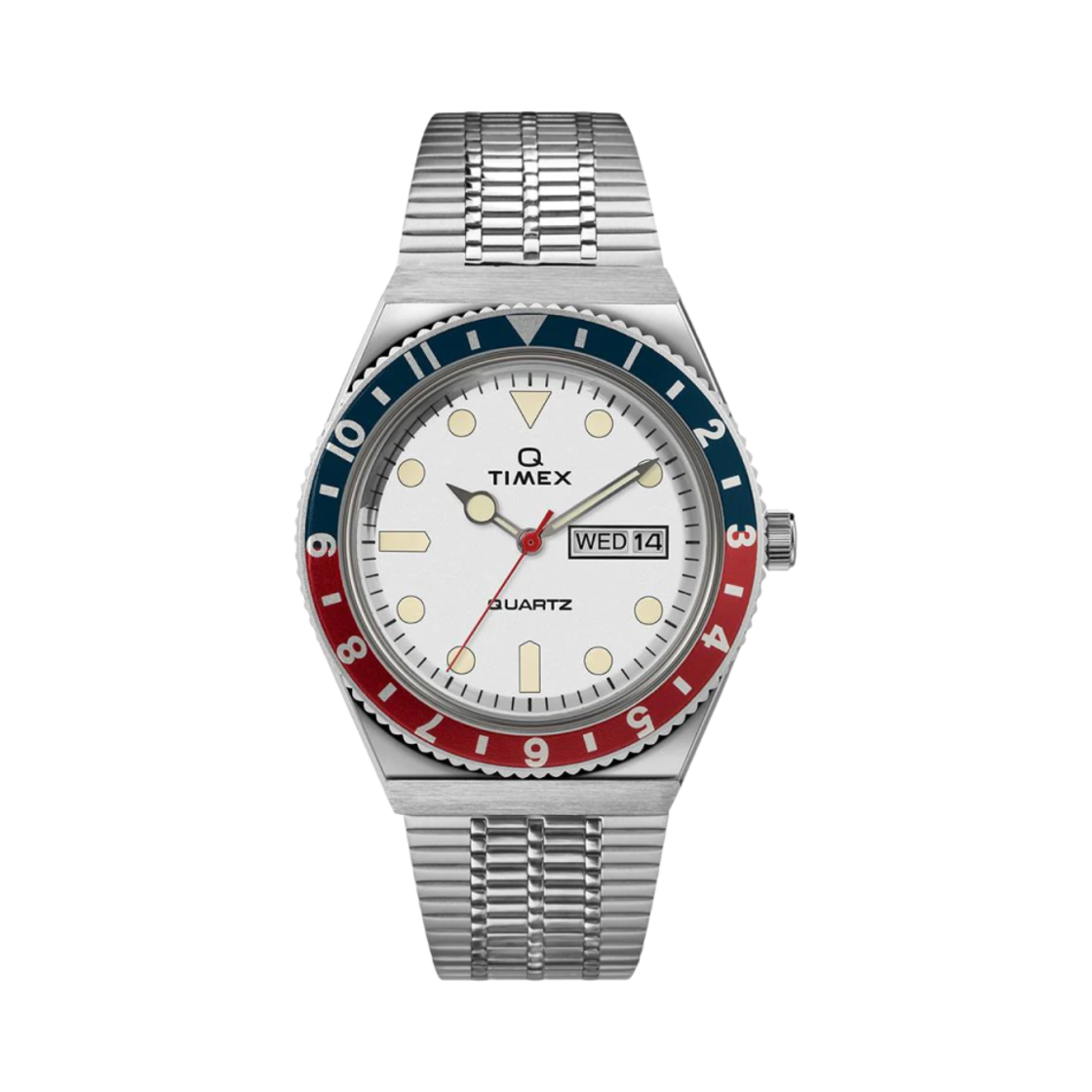 타이맥스 Q 리이슈 데이 데이트 38mm 스테인리스 스틸 화이트(Timex Q Reissue Day Date 38mm Stainless Steel White)
