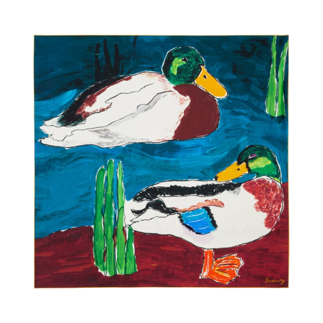 8079874 Burberry Duck Print Silk Scarf Multicolour