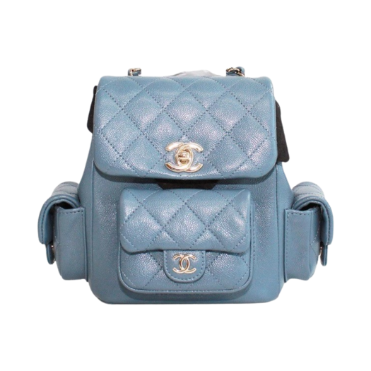 Chanel Small Backpack Grained Shiny Calfskin & Gold Deep Blue
