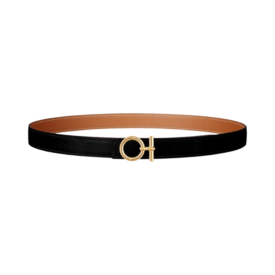 (W) 에르메스 플로 벨트 버클 & 리버서블 가죽 스트랩 24mm & 골드 누아 골드((W) Hermes Flot Belt Buckle & Reversible Leather Strap 24mm & Gold Noir Gold) - 1