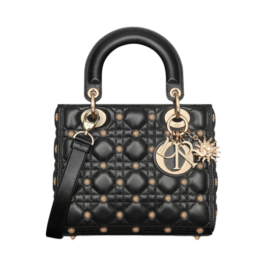 Dior Small Lady Bag Black Gold Finish Sun Studs