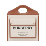 Burberry Medium Two-Tone Canvas and Leather Pocket Bag Natural Malt Brown