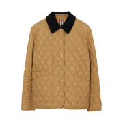 (W) Burberry Corduroy Collar Diamond Quilted Jacket Camel