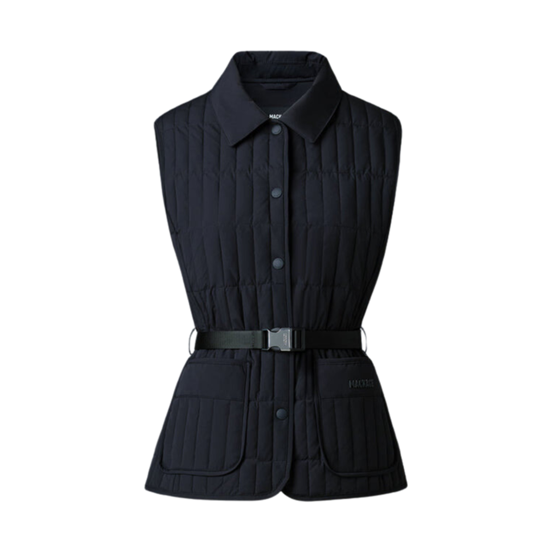 (W) 맥카지 헬리아 라이트 다운 버티컬 퀼티드 베스트 블랙((W) Mackage Helia Light Down Vertical Quilted Vest Black) - 1