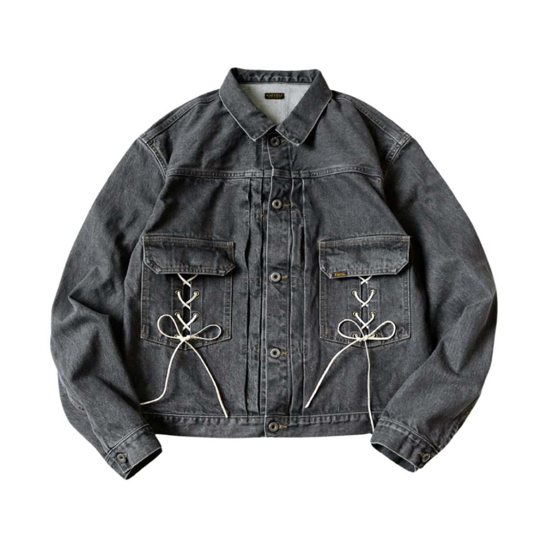 캐피탈 14온즈 블랙 데님 레이스업 2nd 자켓 블랙(Kapital 14 oz. Black Denim Lace-Up 2nd Jacket Black) - 1