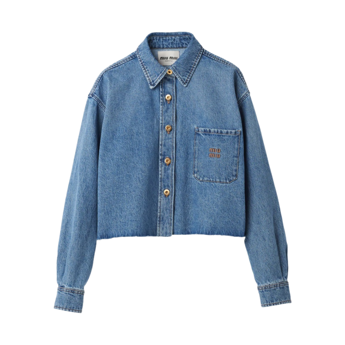 (W) 미우 미우 데님 블루종 자켓 사파이어 블루((W) Miu Miu Denim Blouson Jacket Sapphire Blue) - 1