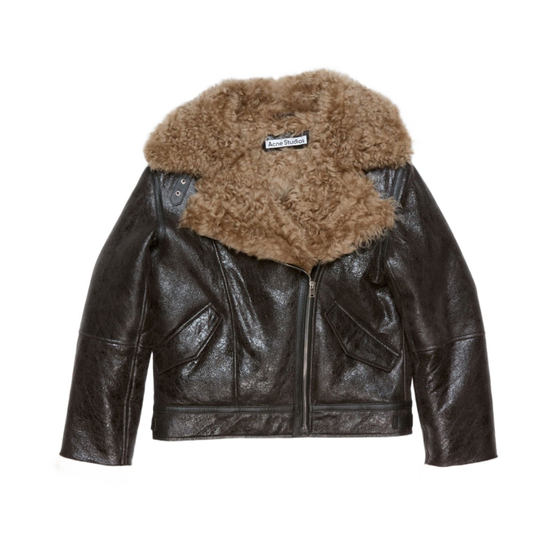 A70186-AA3 (W) Acne Studios Leather Shearling Jacket Dark Grey