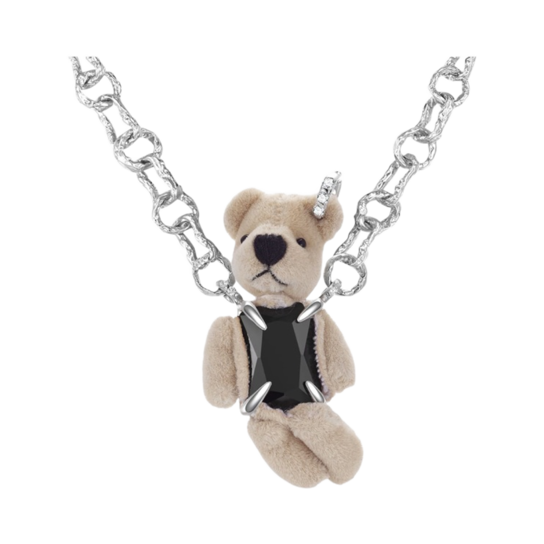 - (W) Yvmin Baguette Zircon Furry Bear Chain Necklace Brown Black