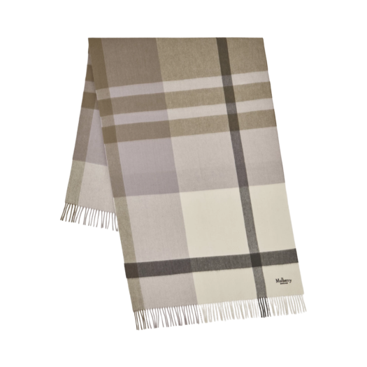 VS4295-889W563 Mulberry Large Check Merino Wool Scarf Eggshell Olive