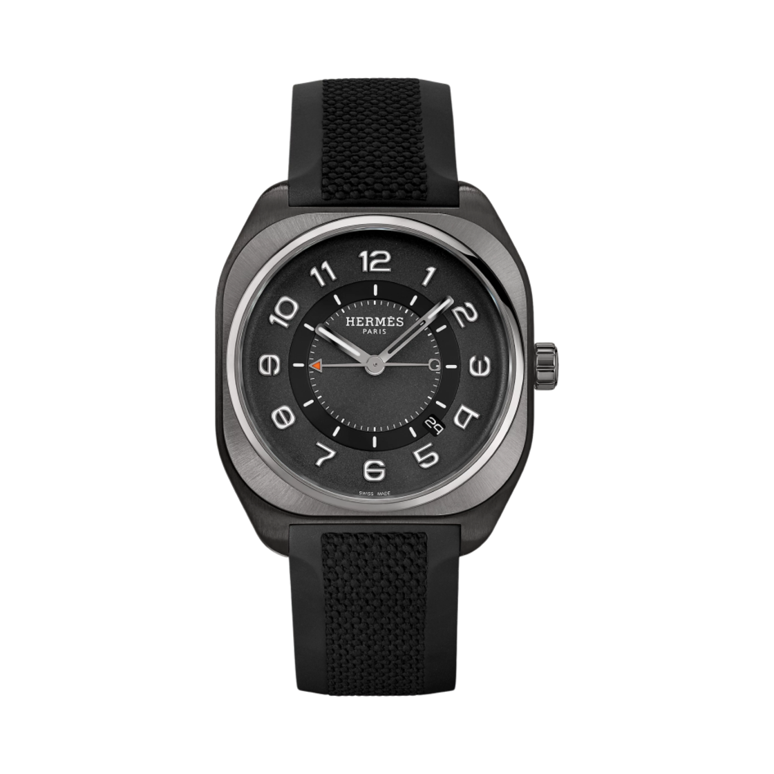 W049428WW00 Hermes H08 Watch Extra Large Noir Rubber Strap & Black Satin Brushed Titanium Coated with Matte Black DLC