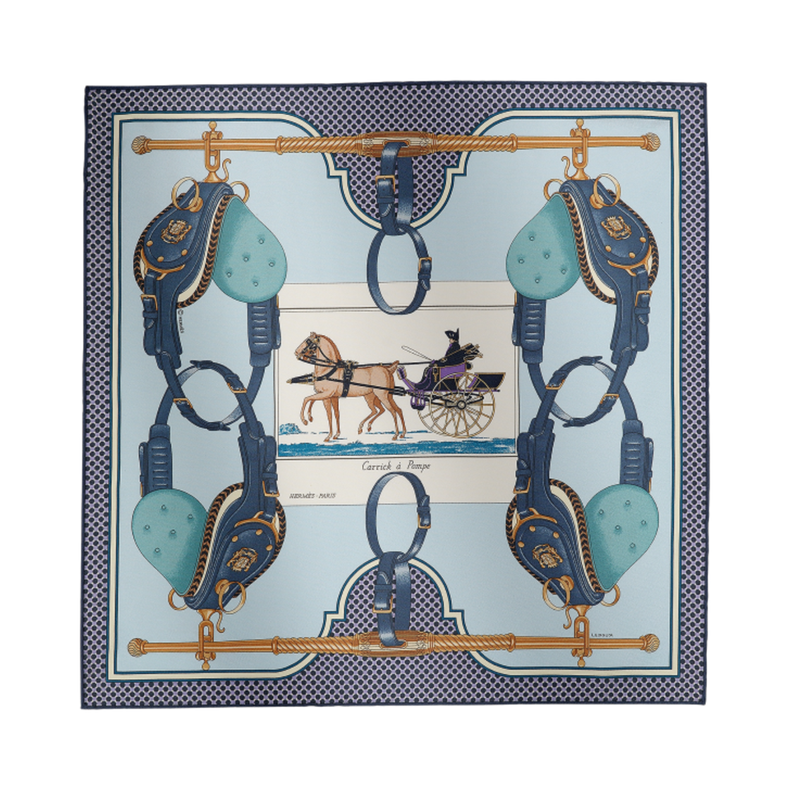 (W) 에르메스 캐릭 아 폼프 스카프 45 블루 씨엘 비올레 블랑((W) Hermes Carrick a Pompe Scarf 45 Bleu Ciel Violet Blanc) - 1