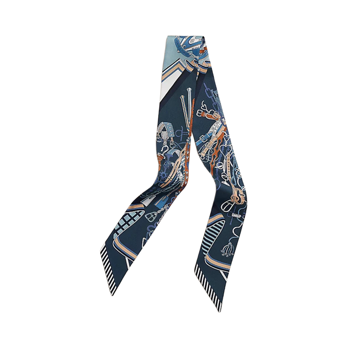 H062842S03 (W) Hermes Bouquets Sellier Twilly Marine Blanc Beige