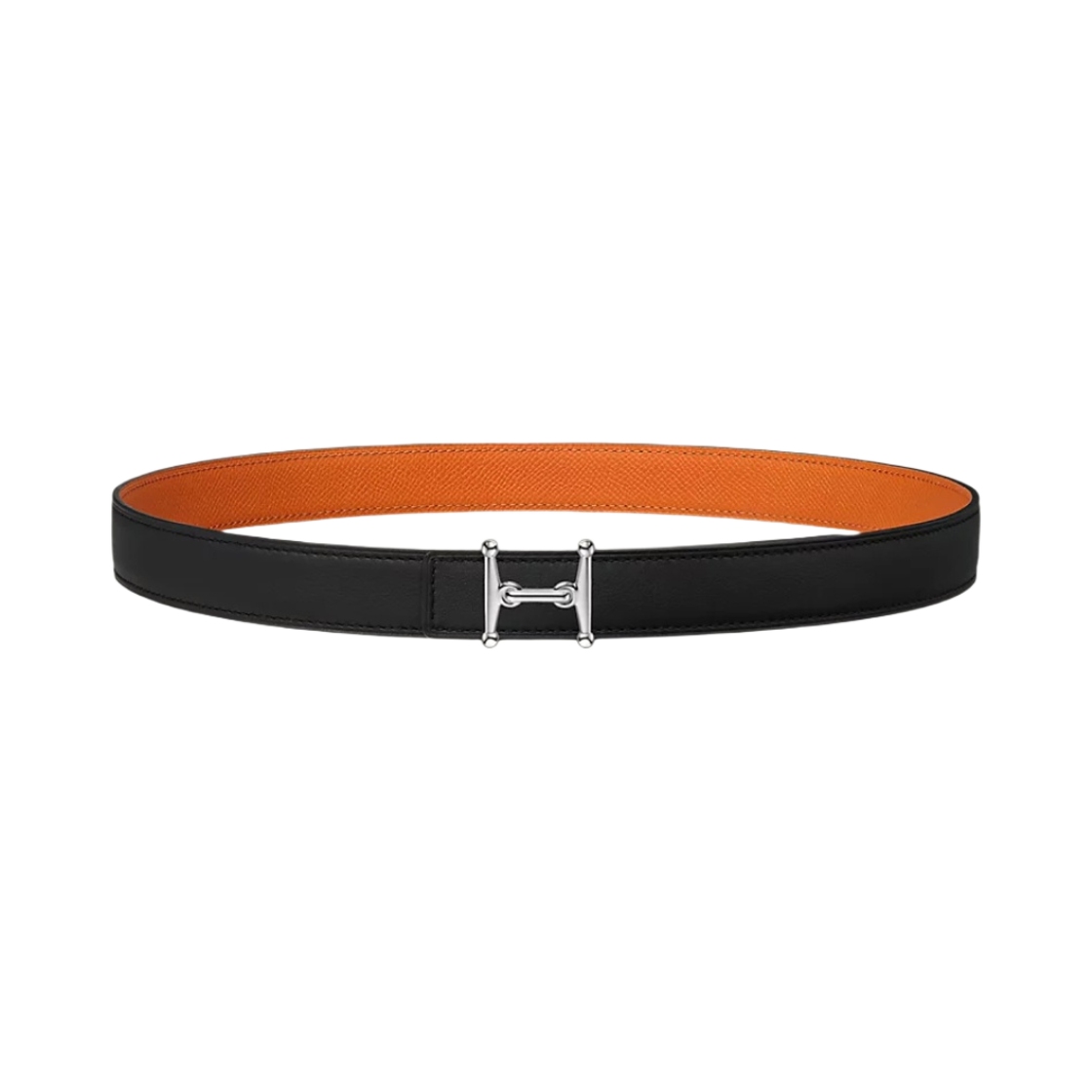 (W) 에르메스 모스 H 벨트 버클 & 리버서블 가죽 스트랩 24mm & 실버 누아 오랑쥬((W) Hermes Mors H Belt Buckle & Reversible Leather Strap 24mm & Silver Noir Orange) - 1