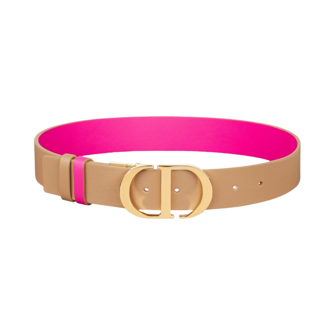(W) 디올 30 몽테뉴 35mm 스무스 카프스킨 플리스 벨트 라니 핑크 미디움 탄((W) Dior 30 Montaigne 35mm Smooth Calfskin Reversible Belt Rani Pink Medium Tan) - 1