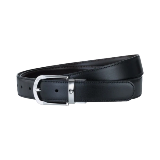 111080 Montblanc Rounded Horseshoe Buckle 30mm Reversible Leather Belt Black Brown