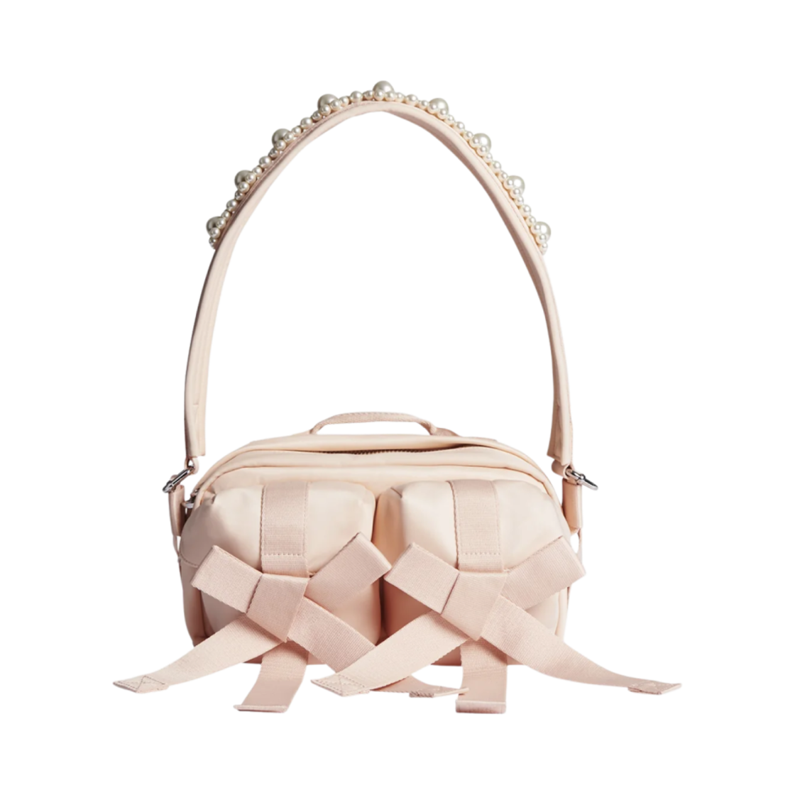 BAG149B-0761 Simone Rocha Beaded Bow Front Bag Rose Pearl
