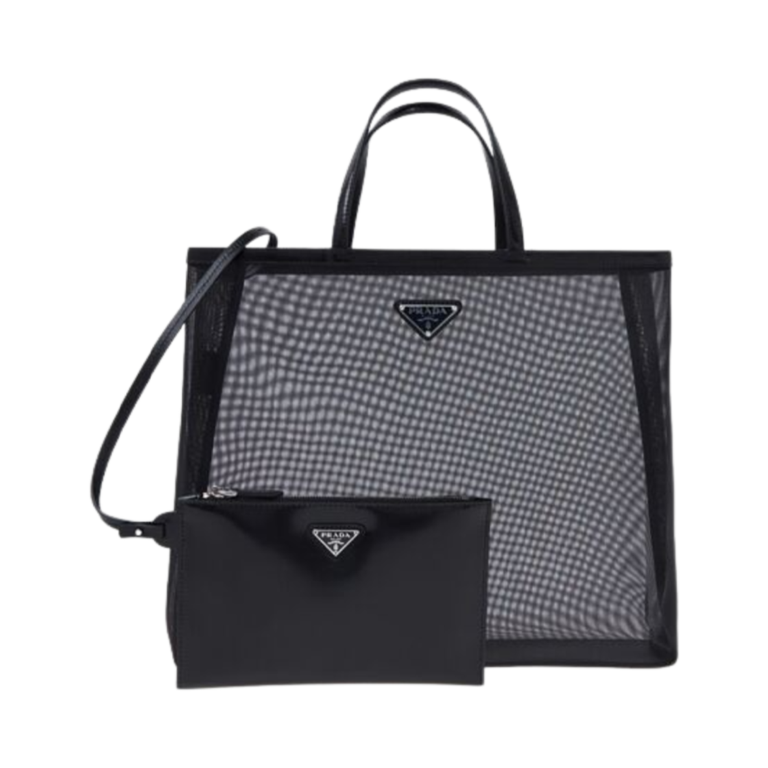 프라다 폴카 닷 메쉬 토트백 블랙 Prada KREAM