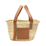 Loewe Small Basket Bag in Palm Leaf and Calfskin Natural Tan