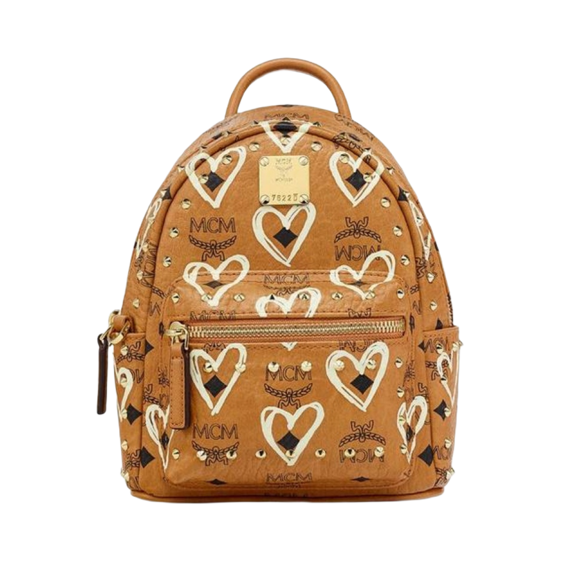 MMKDAUP01CO001 MCM Valentine’s Day Stark Bebe Boo Backpack In Studded Visetos Cognac
