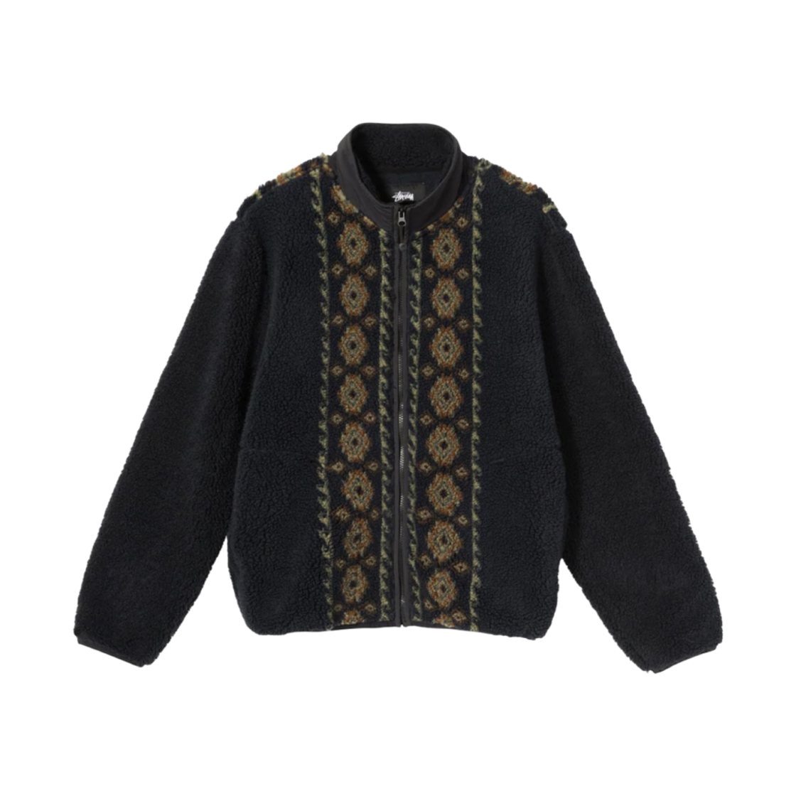 스투시 리마 자카드 쉐르파 자켓 블랙